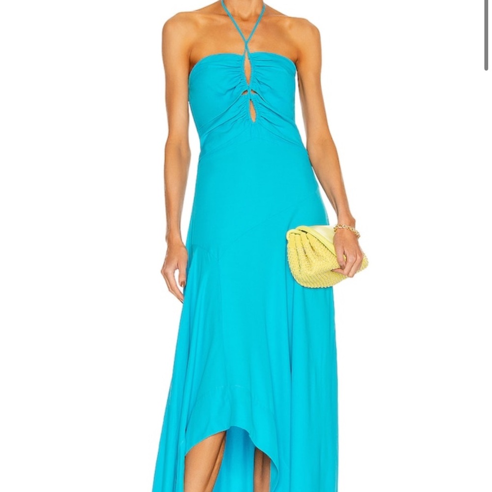 PatBO Turquoise Halter High-Low Maxi Dress